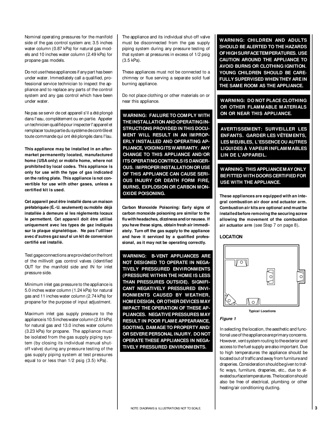 Lennox Hearth LSBV-3628EN-H, LSBV-4228MP, LSBV-4228EN, LSBV-4228MN Location, Minimum inlet gas pressure to the appliance is 