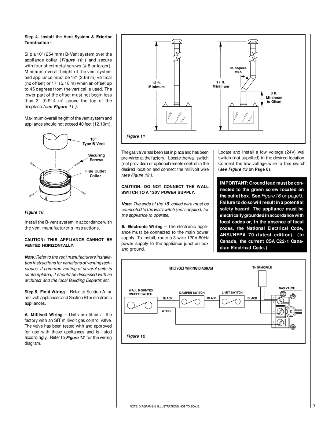 Lennox Hearth LSBV-3628MN Install the Vent System & Exterior Termination, Type B-Vent, Securing Screws Flue Outlet Collar 