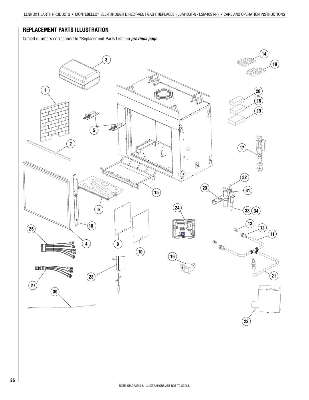 Lennox Hearth LSM40ST-N, LSM40ST-P installation instructions Replacement Parts Illustration 