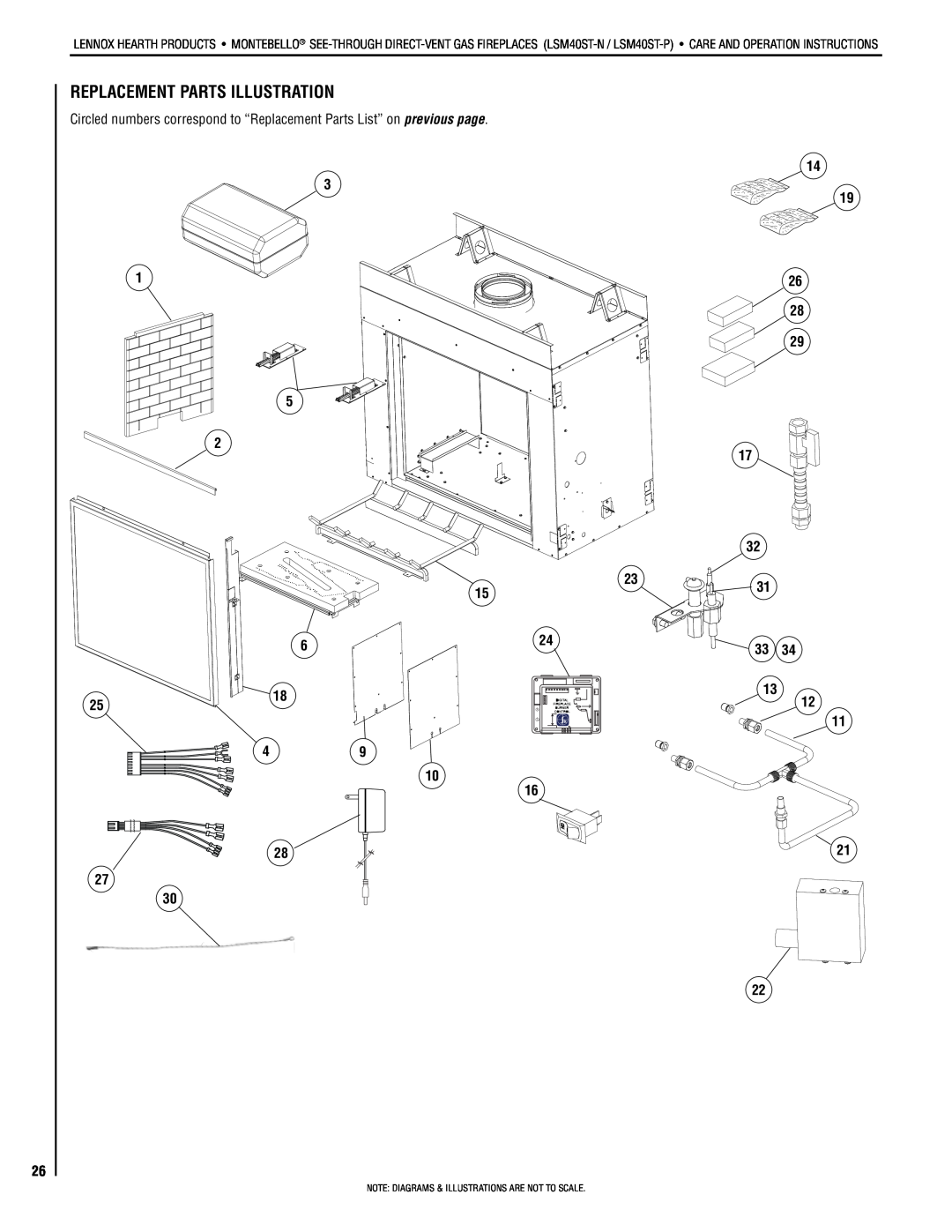 Lennox Hearth LSM40ST-N, LSM40ST-P installation instructions Replacement Parts ILLUSTRATION 