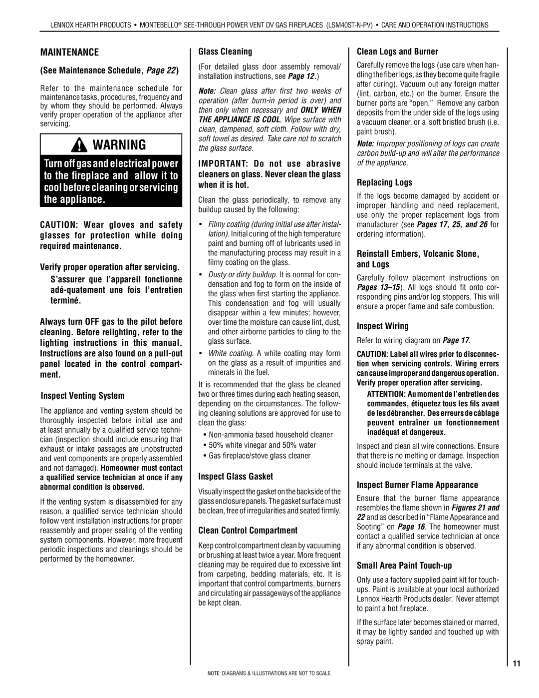 Lennox Hearth LSM40ST-N-PV installation instructions Maintenance 