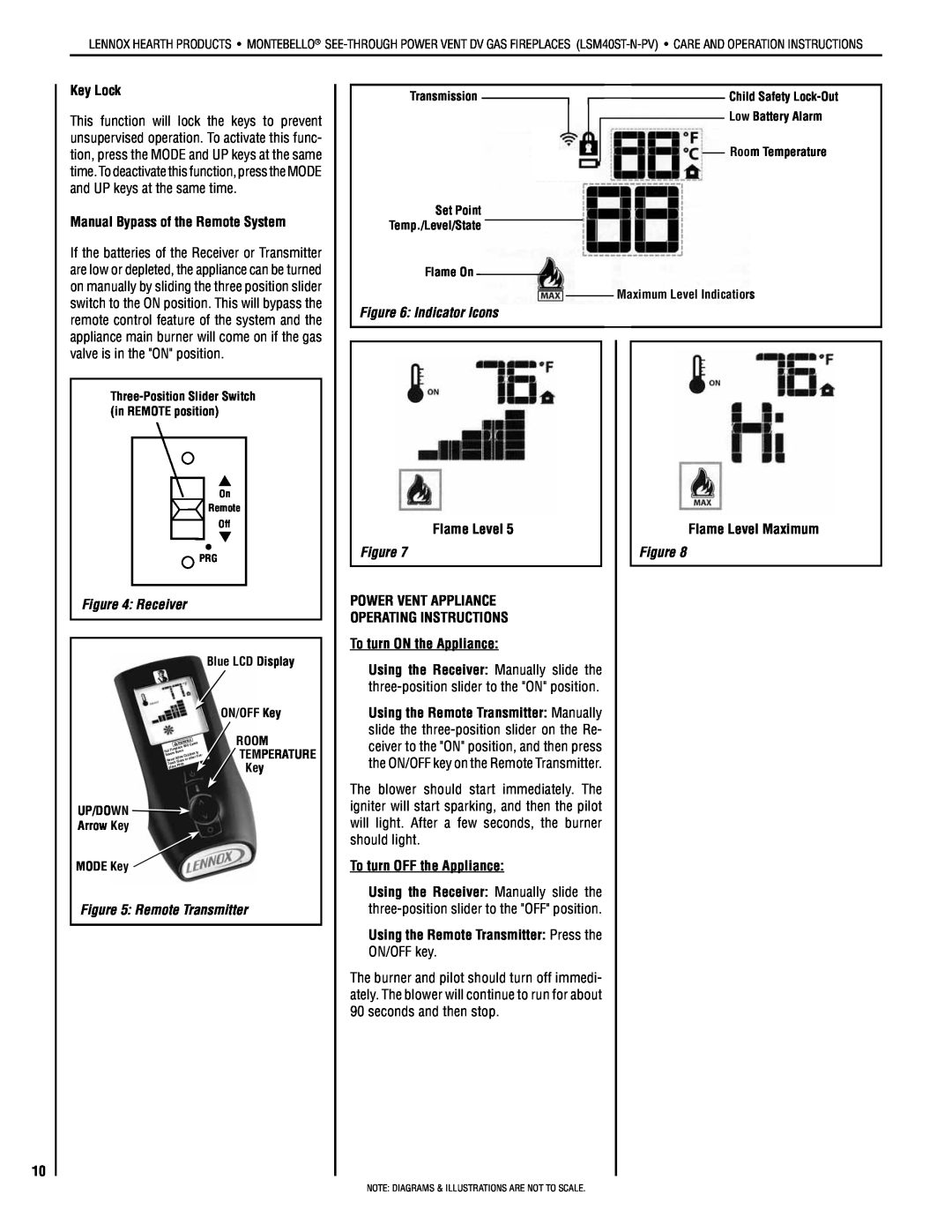 Lennox Hearth LSM40ST-N-PV installation instructions Indicator Icons, Receiver, Figure, Remote Transmitter 