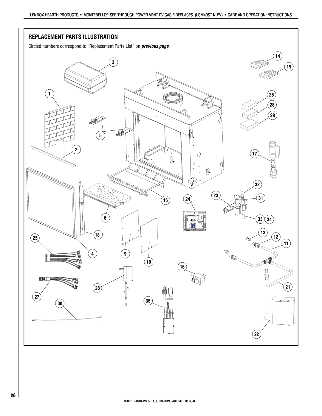 Lennox Hearth LSM40ST-N-PV installation instructions Replacement Parts ILLUSTRATION 