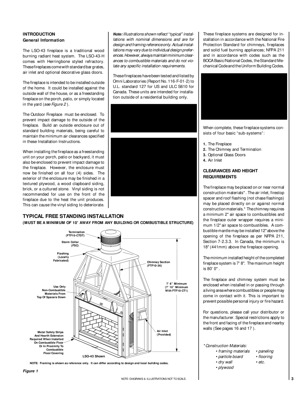 Lennox Hearth LSO-43 installation instructions Typical Free Standing Installation, Introduction, General Information 