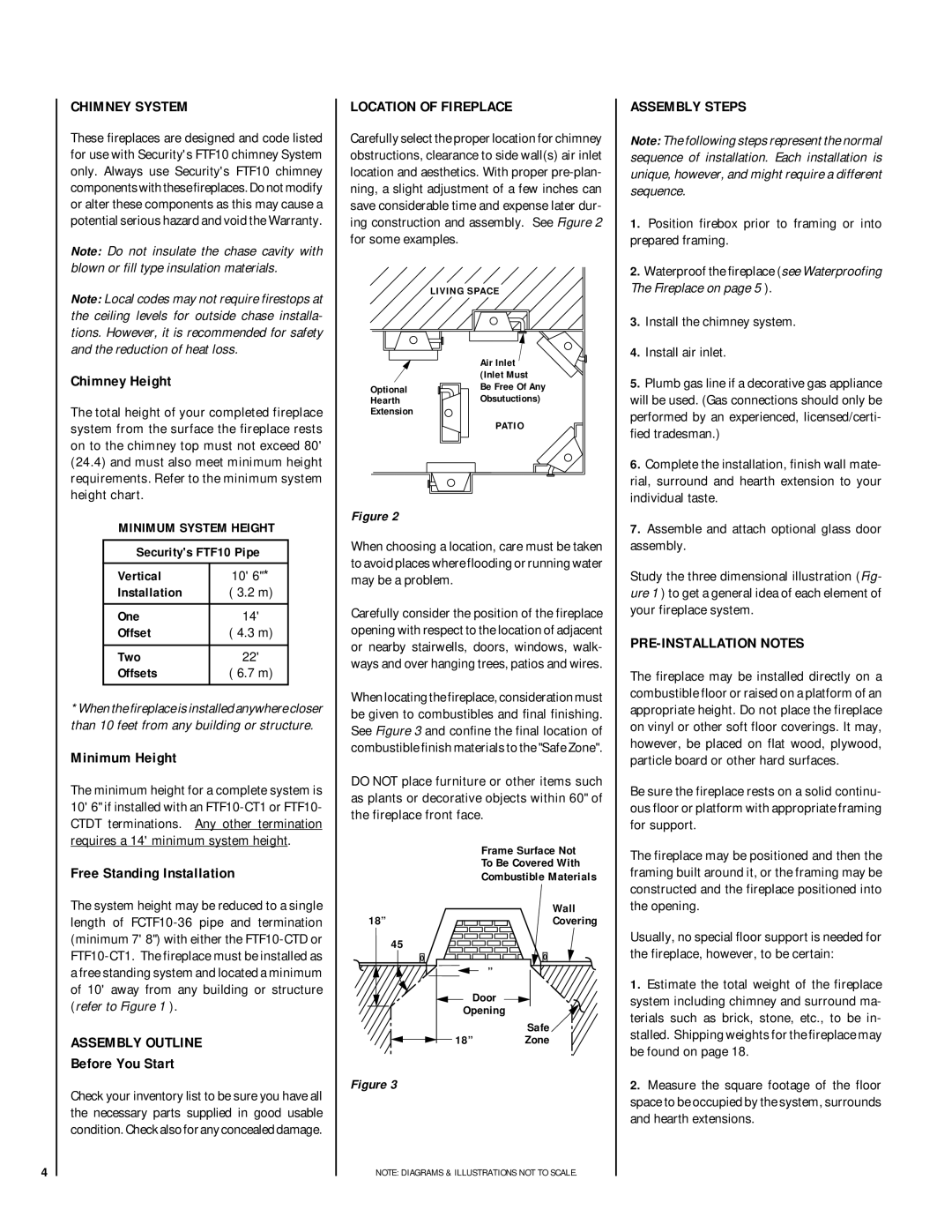 Lennox Hearth LSO-43 Chimney System, Assembly Outline, Location of Fireplace, Assembly Steps, PRE-INSTALLATION Notes 