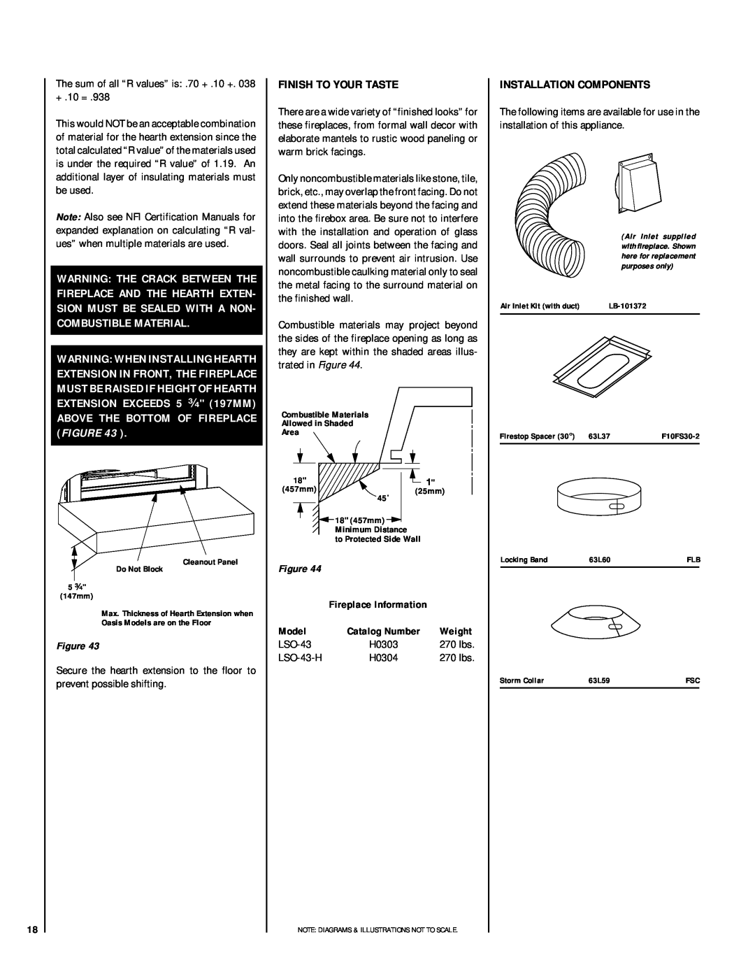 Lennox Hearth installation instructions Finish To Your Taste, Installation Components, Catalog Number, LSO-43-H, Model 