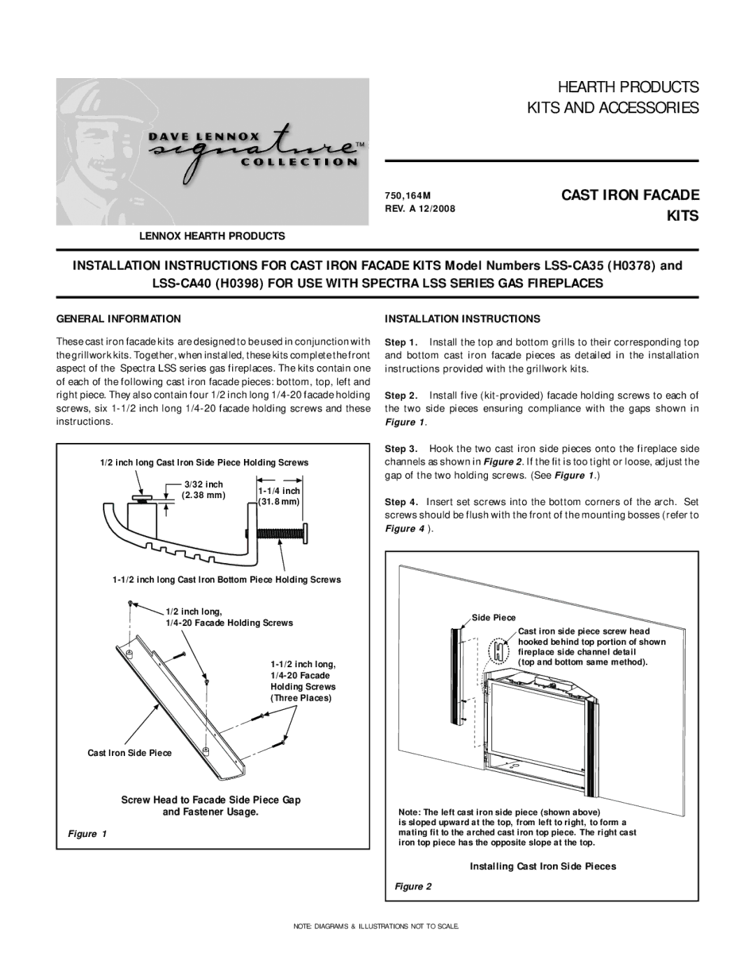 Lennox Hearth LSS-CA35 installation instructions Cast Iron Facade Kits, Lennox Hearth Products, General Information 