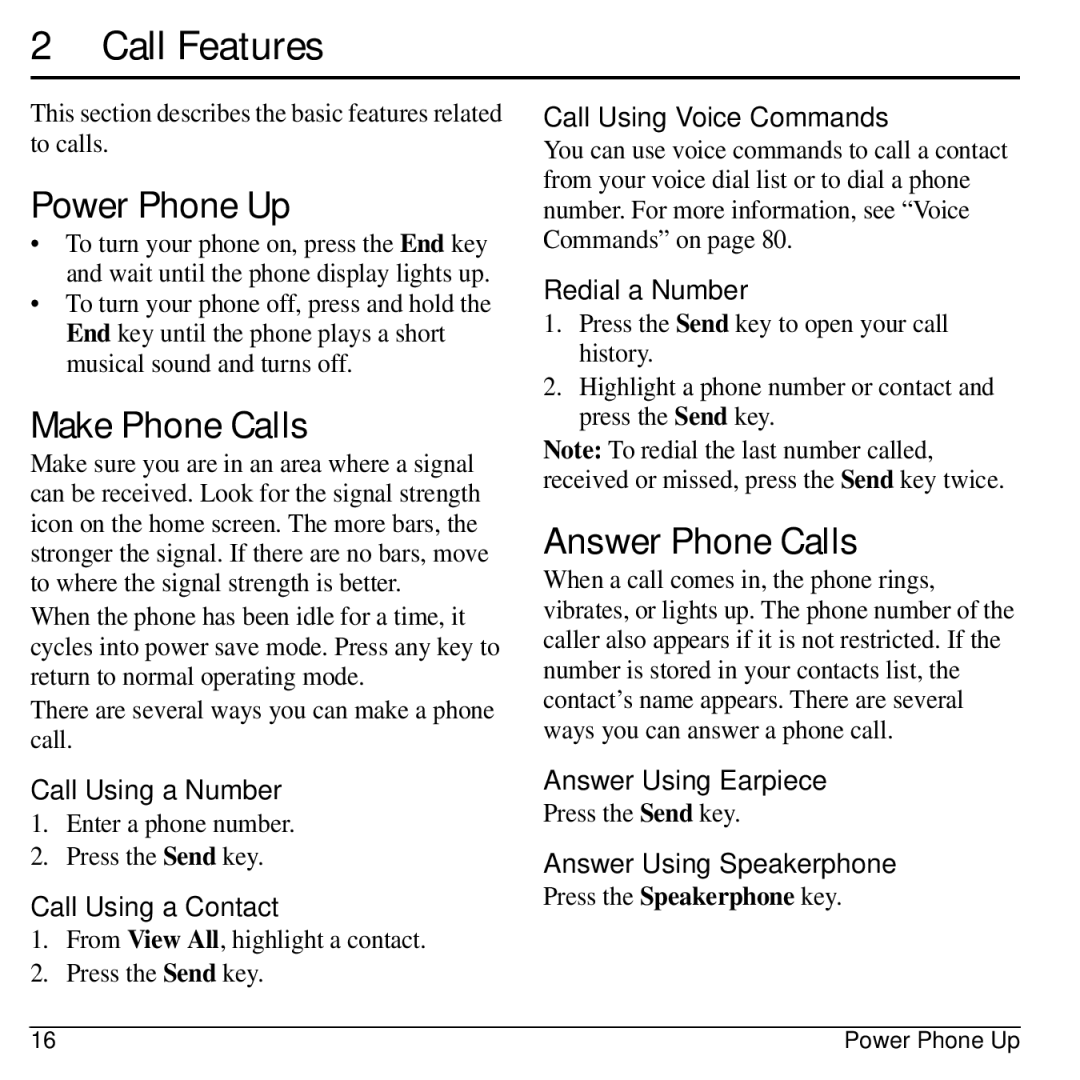 Lennox Hearth M1400 manual Call Features, Power Phone Up, Make Phone Calls, Answer Phone Calls 