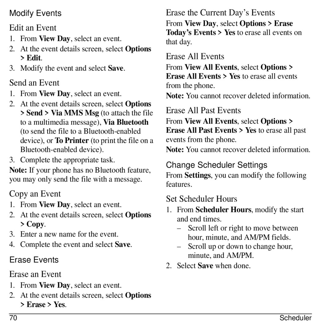 Lennox Hearth M1400 manual Modify Events, Erase Events, Change Scheduler Settings 