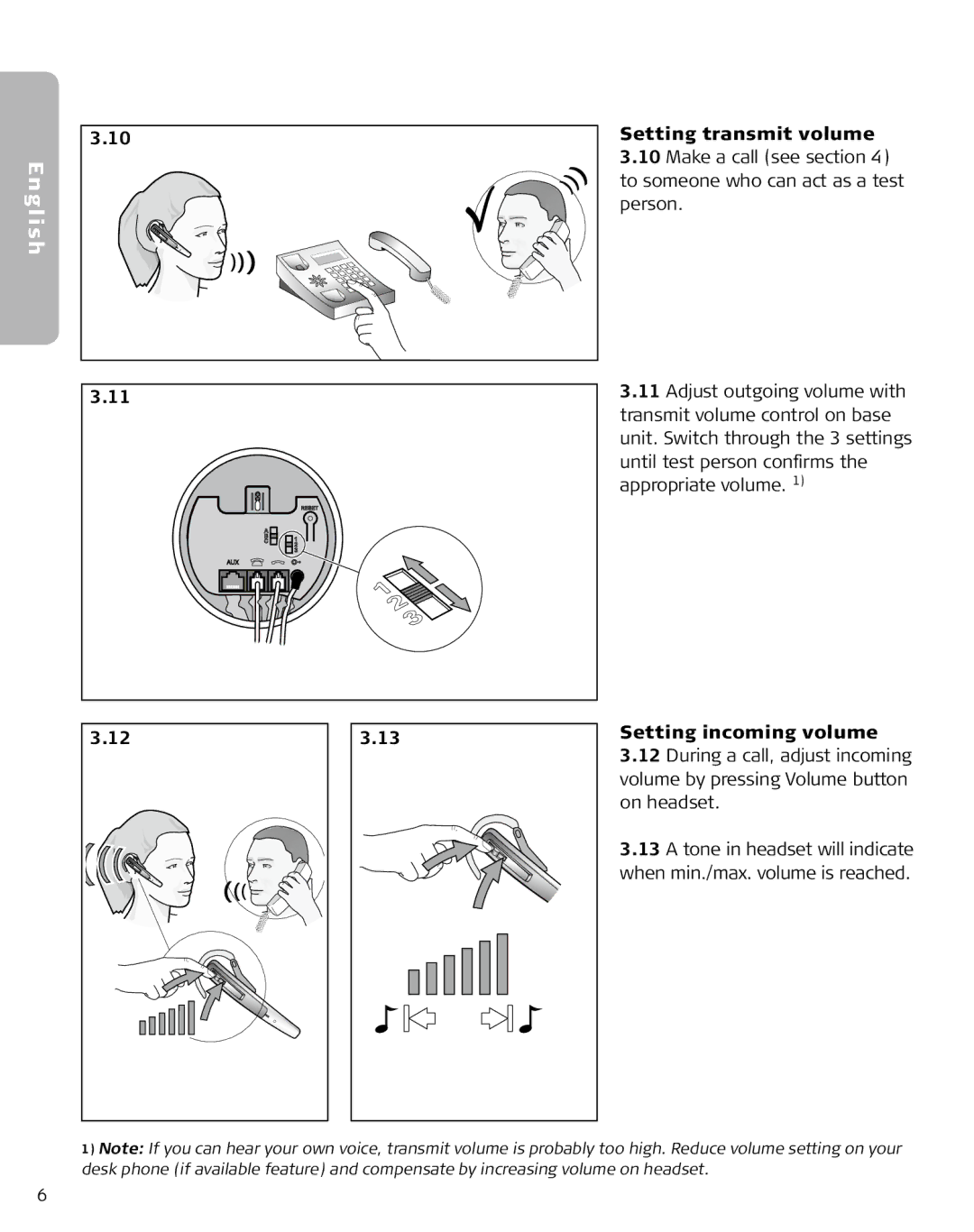 Lennox Hearth M5390 user manual Setting transmit volume, Setting incoming volume 