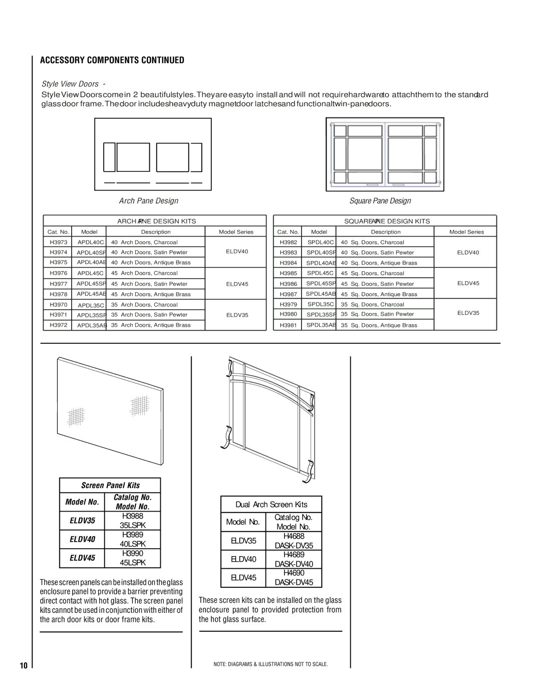 Lennox Hearth MP53-VDLE, MN04-VDLE, MP54-VDLE, EN54-VDLE manual Screen Panel Kits Model No. Catalog No, Dual Arch Screen Kits 