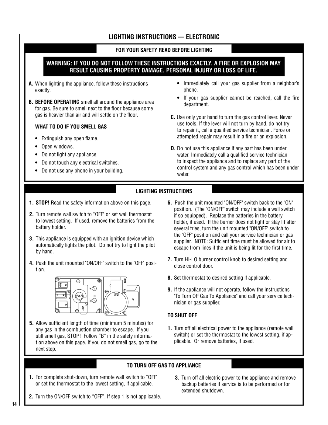 Lennox Hearth MP04-VDLE, MN04-VDLE, MP53-VDLE Lighting Instructions Electronic, What to do if YOU Smell GAS, To shut off 