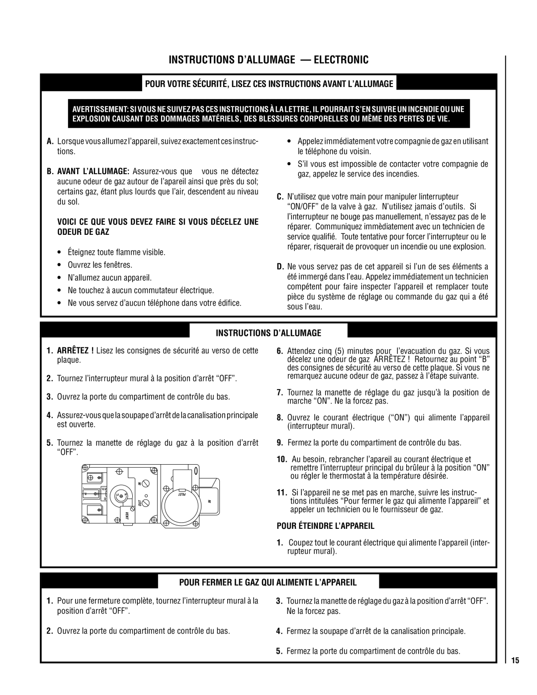 Lennox Hearth MN54-VDLE, MN04-VDLE, MP53-VDLE, MP54-VDLE manual Instructions D’ALLUMAGE Electronic, Pour Éteindre L’APPAREIL 