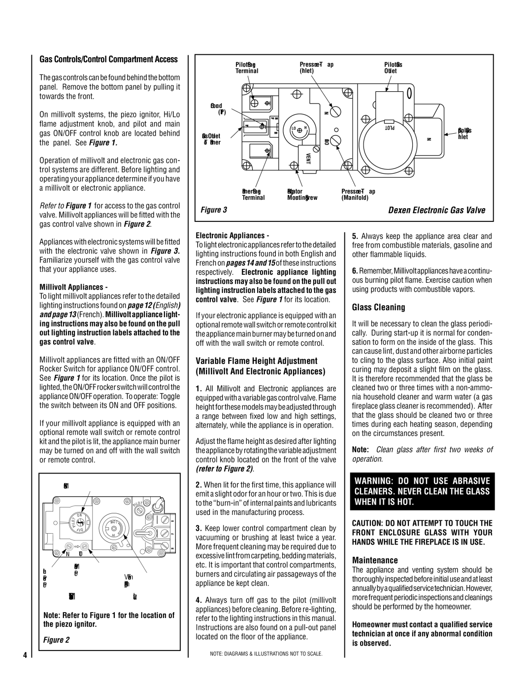 Lennox Hearth MN53-VDLE, MN04-VDLE, MP53-VDLE, MP54-VDLE, EN54-VDLE manual SIT Millivolt Gas Valve, Glass Cleaning, Maintenance 