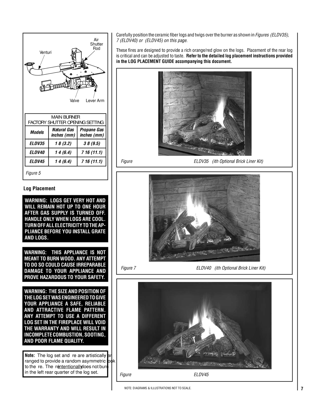 Lennox Hearth EN04-VDLE, MN04-VDLE, MP53-VDLE, MP54-VDLE, EN54-VDLE, MN53-VDLE, MP04-VDLE, MN54-VDLE manual Log Placement, 11.1 