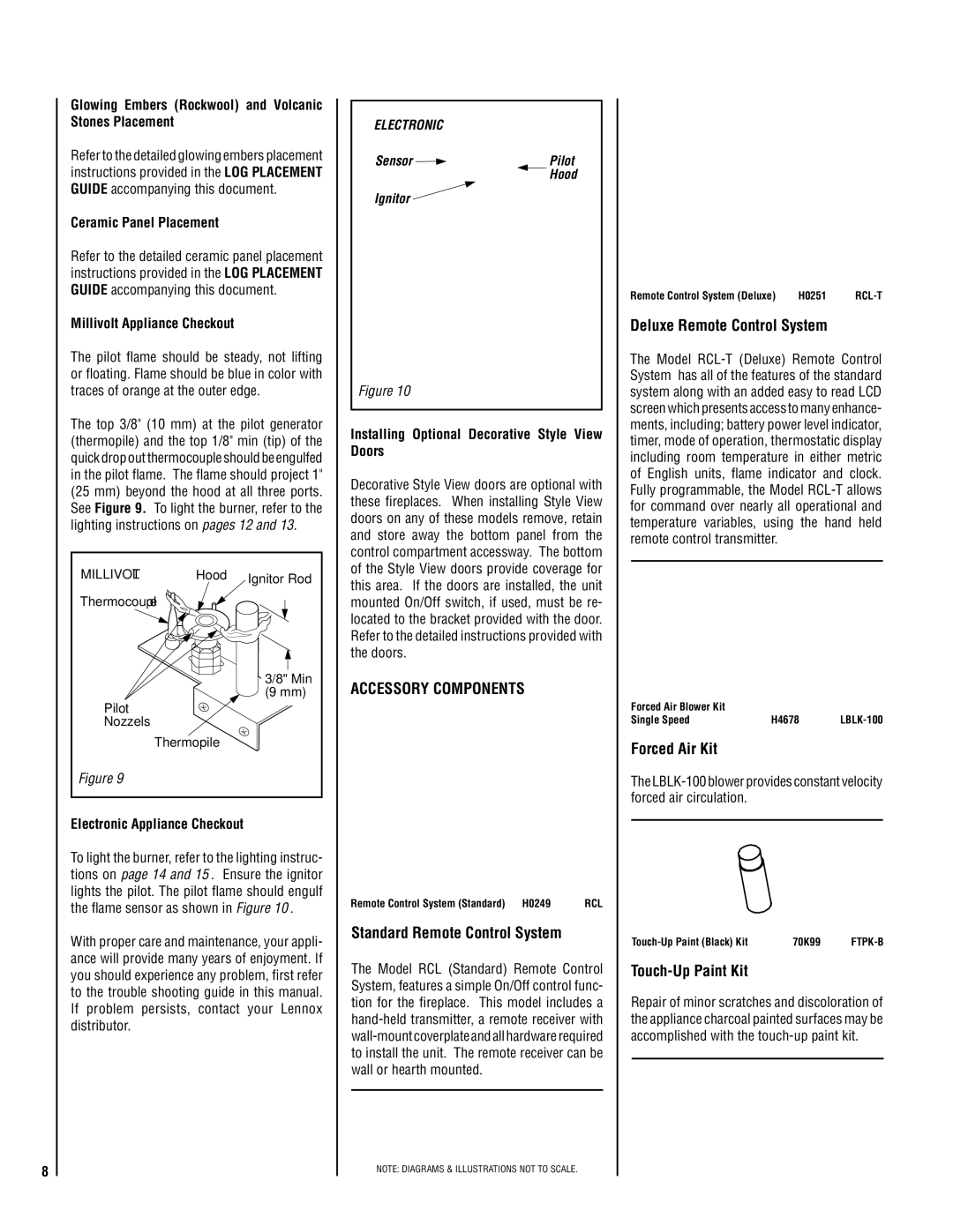 Lennox Hearth EN53-VDLE Accessory Components, Standard Remote Control System, Deluxe Remote Control System, Forced Air Kit 