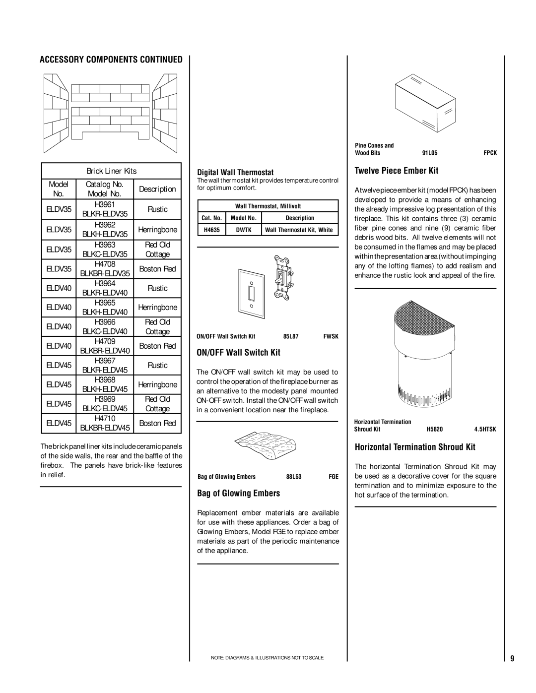 Lennox Hearth MN04-VDLE ON/OFF Wall Switch Kit, Bag of Glowing Embers, Twelve Piece Ember Kit, Digital Wall Thermostat 