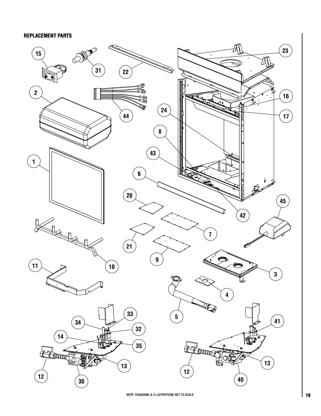 Lennox Hearth MP53-VDLE, MN04-VDLE, MP54-VDLE, EN54-VDLE manual Replacement Parts, Note Diagrams & Illustrations Not To Scale 