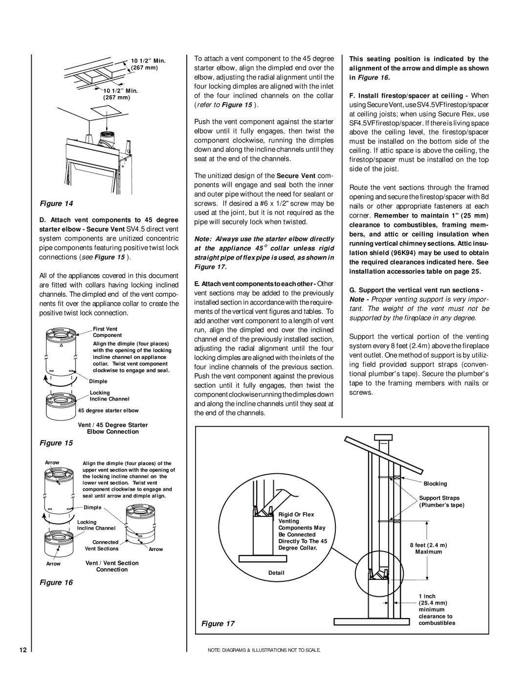 Lennox Hearth MN04-VDLPM, MN03-VDLPM, MP54-VDLPM, MP03-VDLPM 10 1/2 Min 267 mm, Vent / 45 Degree Starter Elbow Connection 