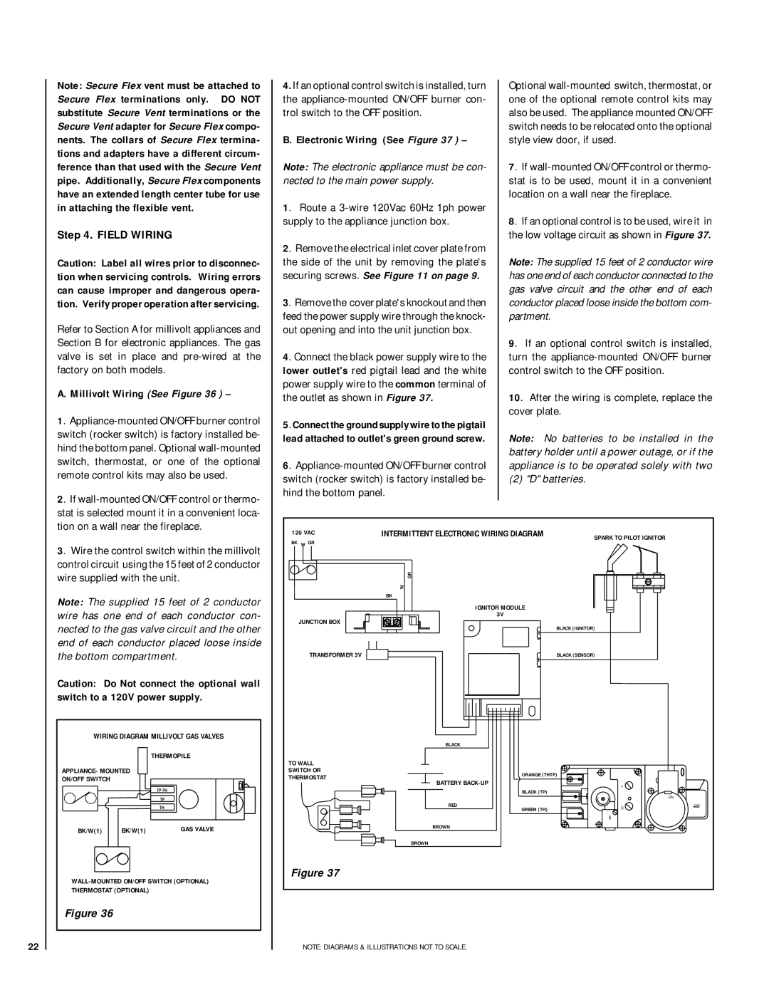 Lennox Hearth 2-EN53-VDLPM, MN04-VDLPM, MN03-VDLPM Field Wiring, Millivolt Wiring See Figure, Electronic Wiring See Figure 