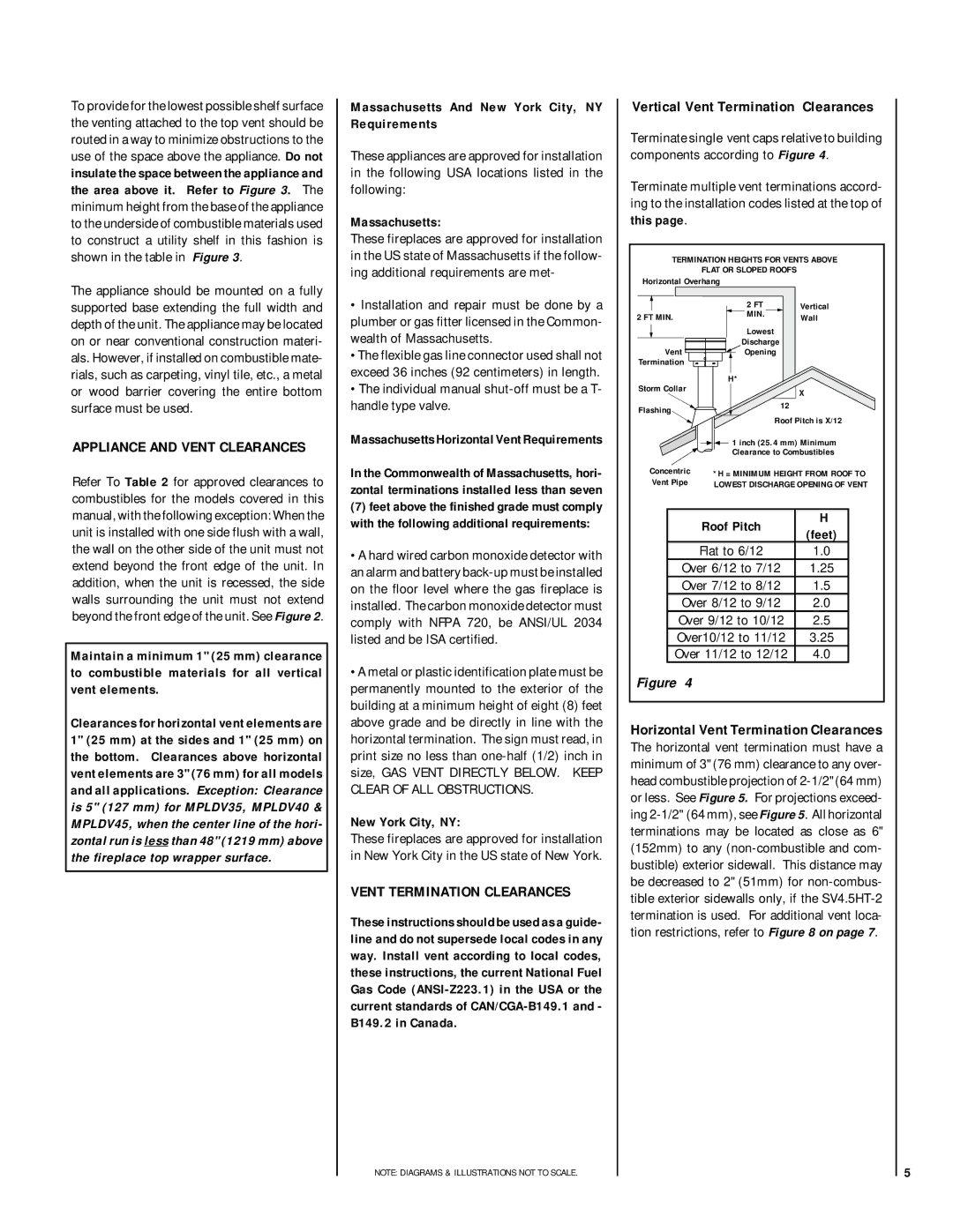 Lennox Hearth EN03-VDLPM, MN04-VDLPM, MN03-VDLPM Vertical Vent Termination Clearances, Appliance and Vent Clearances 