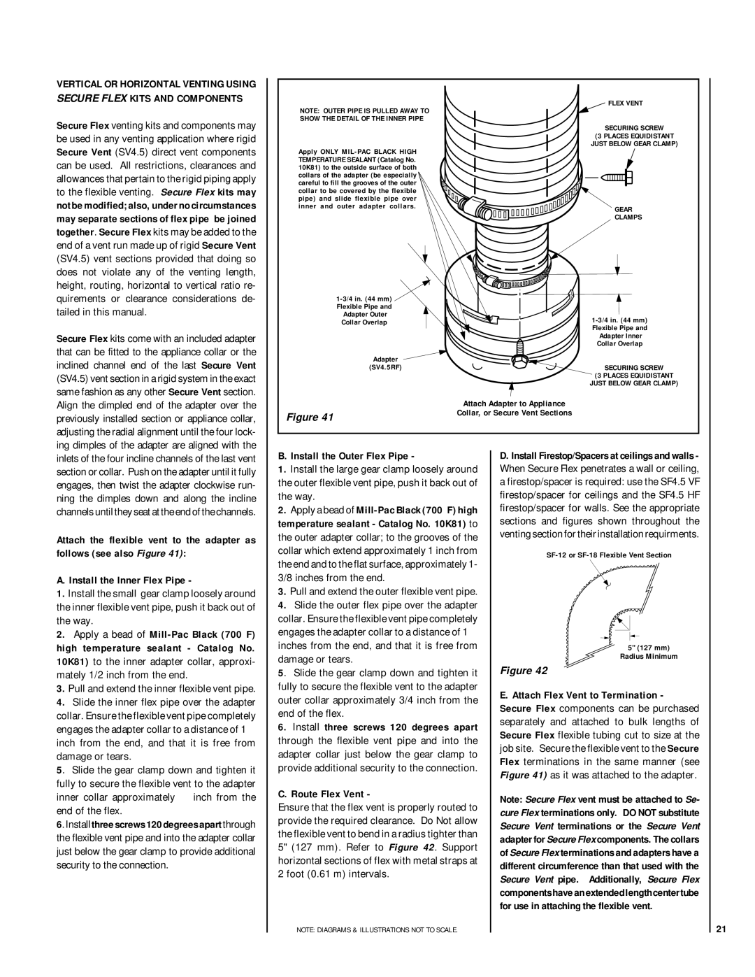 Lennox Hearth MPD-40 Series Pull and extend the inner flexible vent pipe, Install the Outer Flex Pipe, Route Flex Vent 