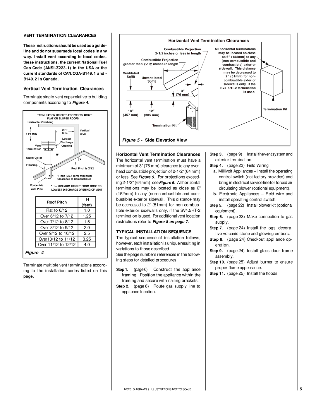 Lennox Hearth MPD-40 Series Vertical Vent Termination Clearances, Typical Installation Sequence, Roof Pitch Feet 