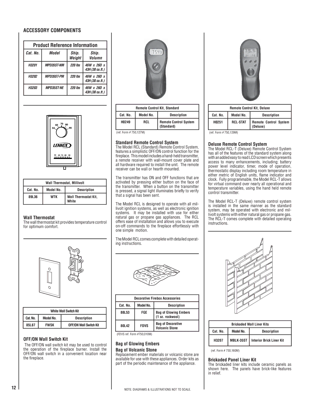 Lennox Hearth MPD35ST-NM, MPD35ST-PM, MPD35ST-NE manual Accessory Components, Product Reference Information 