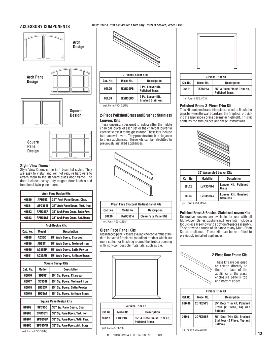 Lennox Hearth MPD35ST-PM manual Arch Design Arch Pane, Square, Louvers Kits, Clean Face Panel Kits, Piece Door Frame Kits 