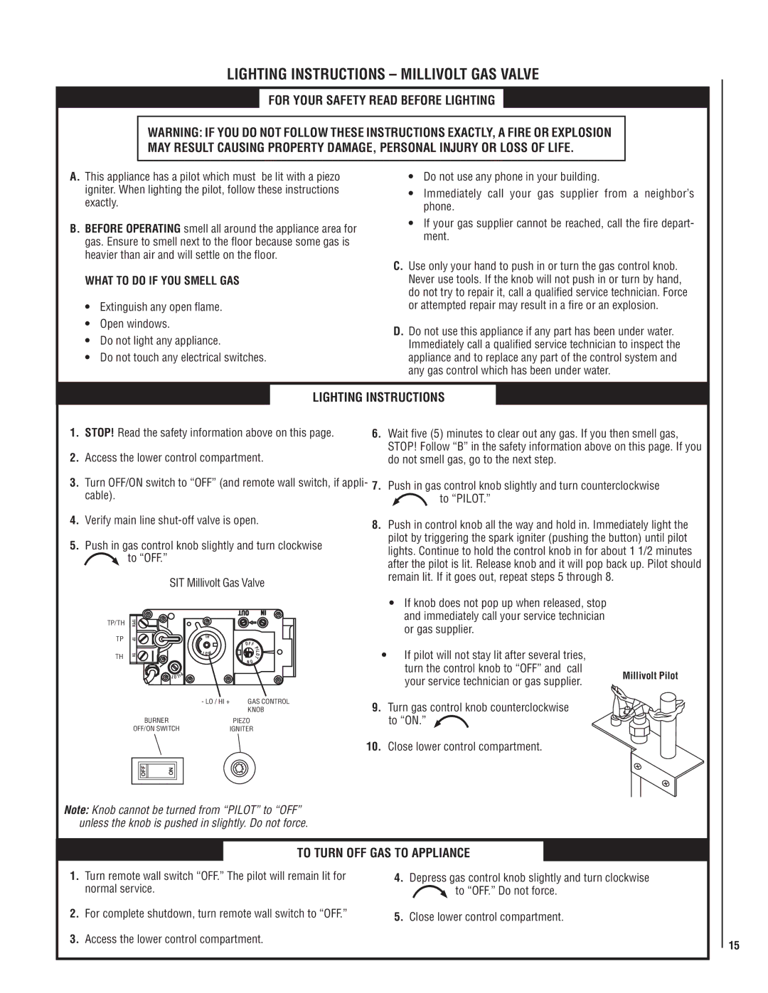 Lennox Hearth MPD35ST-NM, MPD35ST-PM, MPD35ST-NE manual To Turn OFF GAS to Appliance, What to do if YOU Smell GAS 