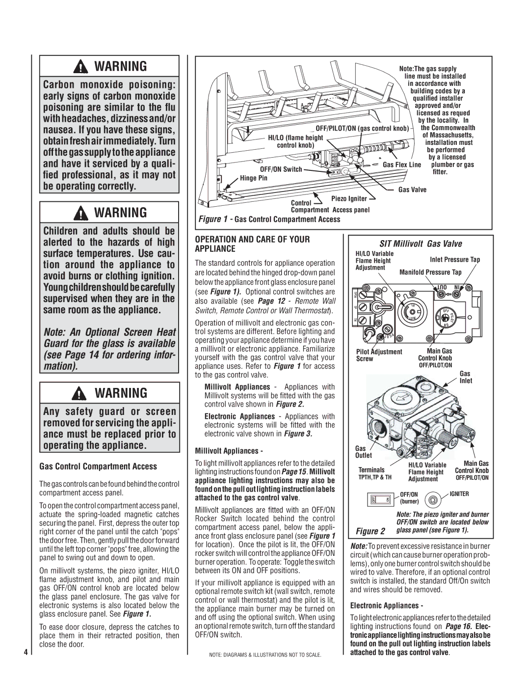 Lennox Hearth MPD35ST-PM manual Operation and Care of Your, SIT Millivolt, Millivolt Appliances, Electronic Appliances 