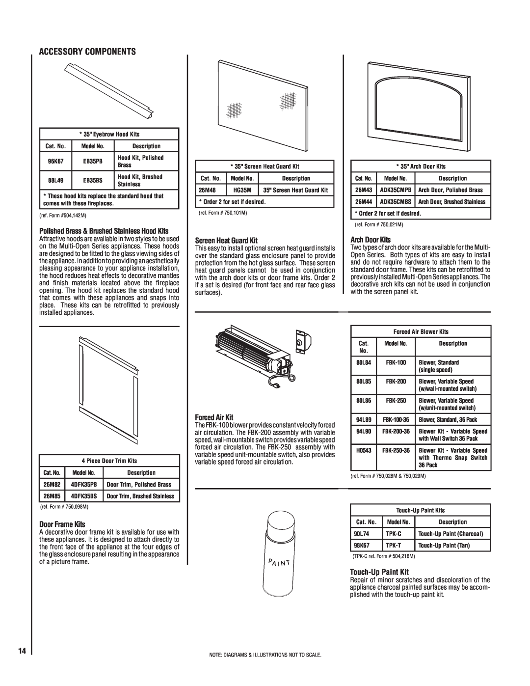 Lennox Hearth MPD35ST-NE manual Screen Heat Guard Kit, Arch Door Kits, Forced Air Kit, Door Frame Kits, Touch-UpPaint Kit 
