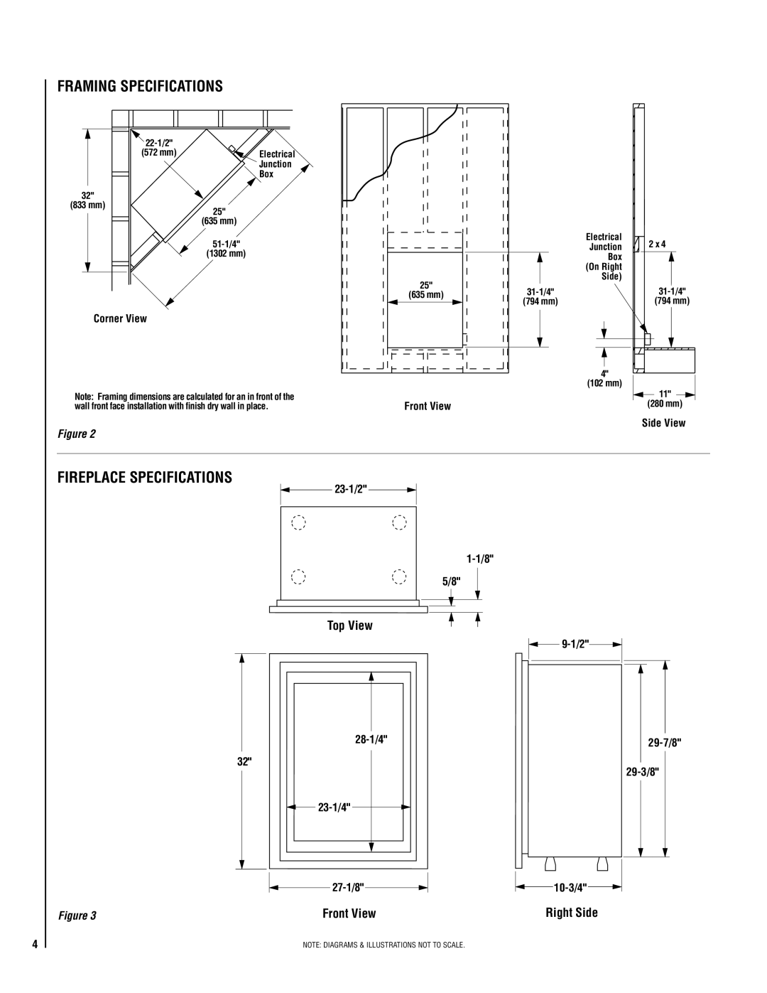 Lennox Hearth MPE-27 warranty Top View, Right Side, 23-1/2, 28-1/4 23-1/4 27-1/8, 29-7/8 29-3/8 10-3/4 