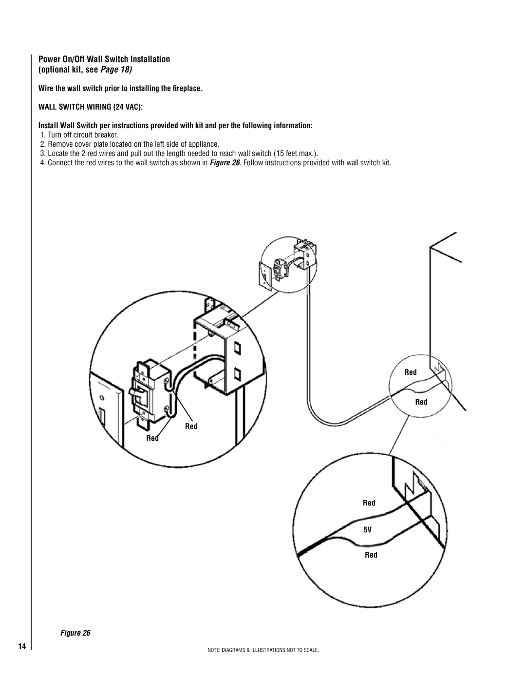 Lennox Hearth MPE-36R warranty Wire the wall switch prior to installing the fireplace, Wall Switch Wiring 24 VAC, Red 