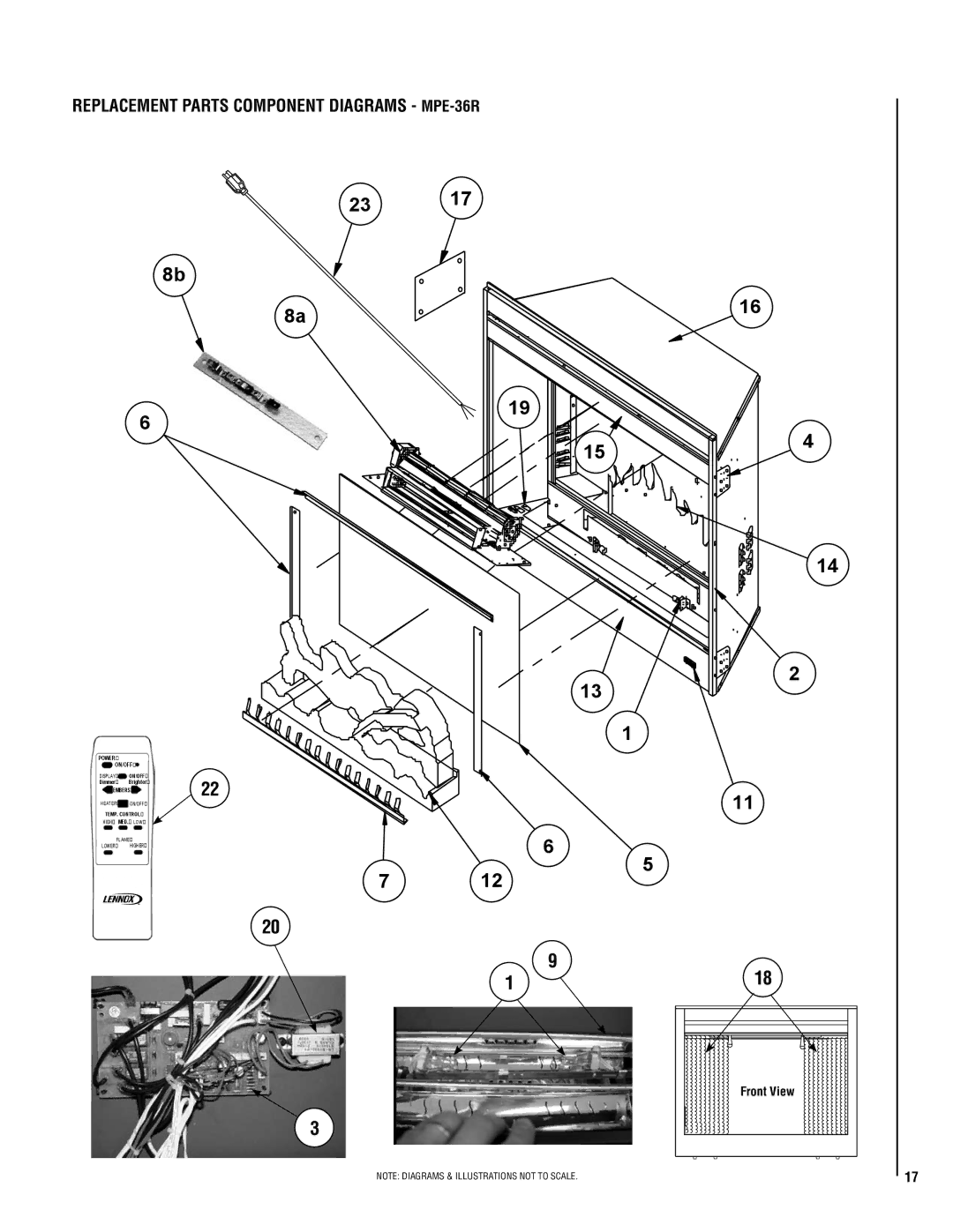 Lennox Hearth MPE-36R warranty Replacement Parts component diagrams Mpe-36r 