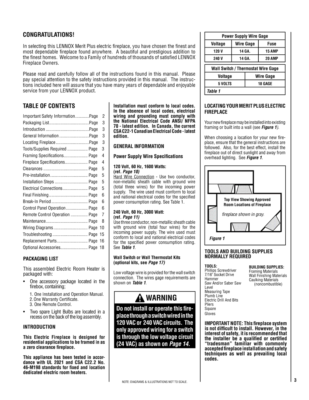 Lennox Hearth MPE-36R warranty Congratulations 