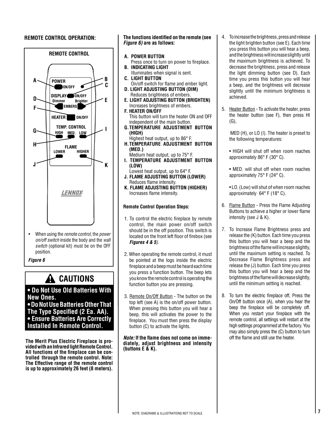 Lennox Hearth MPE-36R warranty Remote Control Operation 