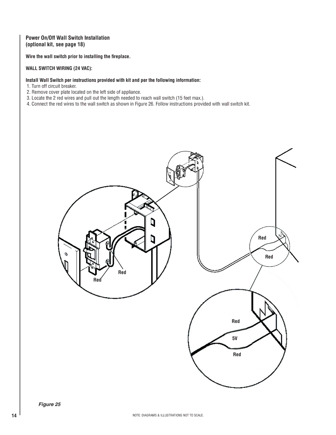 Lennox Hearth MPE-36R installation instructions Wall Switch Wiring 24 VAC, Red 