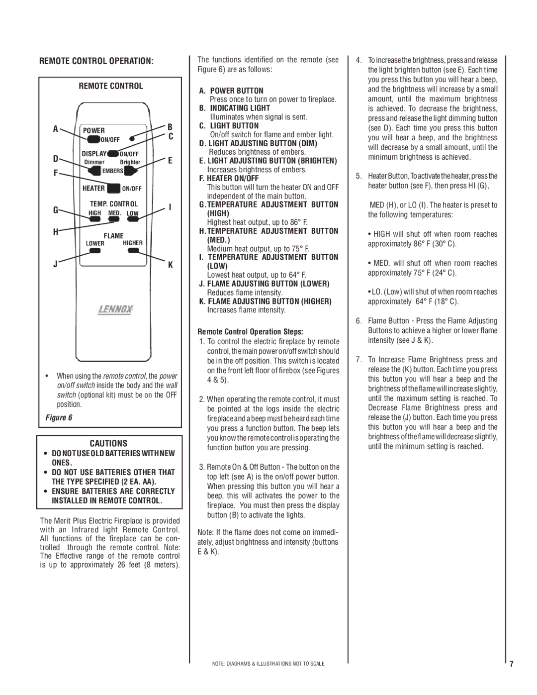 Lennox Hearth MPE-36R installation instructions Remote Control Operation 