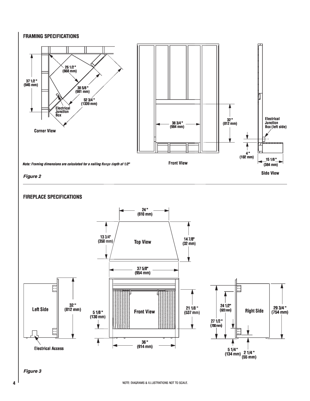 Lennox Hearth MPE-36R installation instructions Framing Specifications, Fireplace Specifications, Left Side 