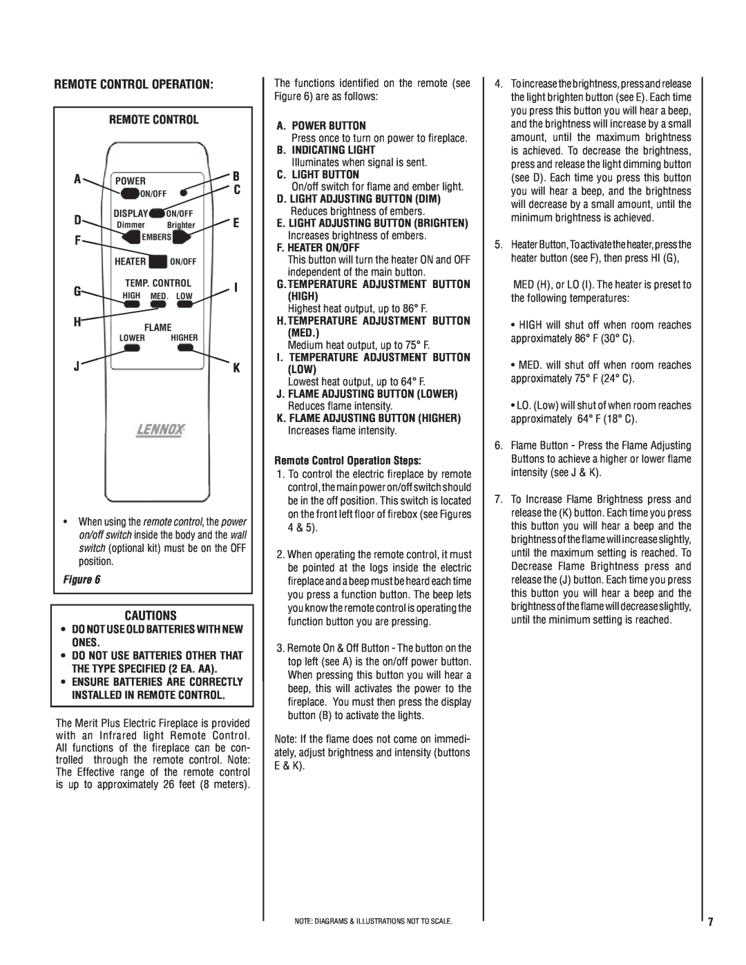 Lennox Hearth MPE-36R installation instructions Remote Control Operation Remote Control, Cautions 