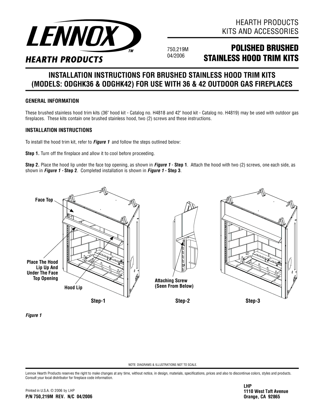 Lennox Hearth ODGHK36, ODGHK42 installation instructions General Information, Installation Instructions 