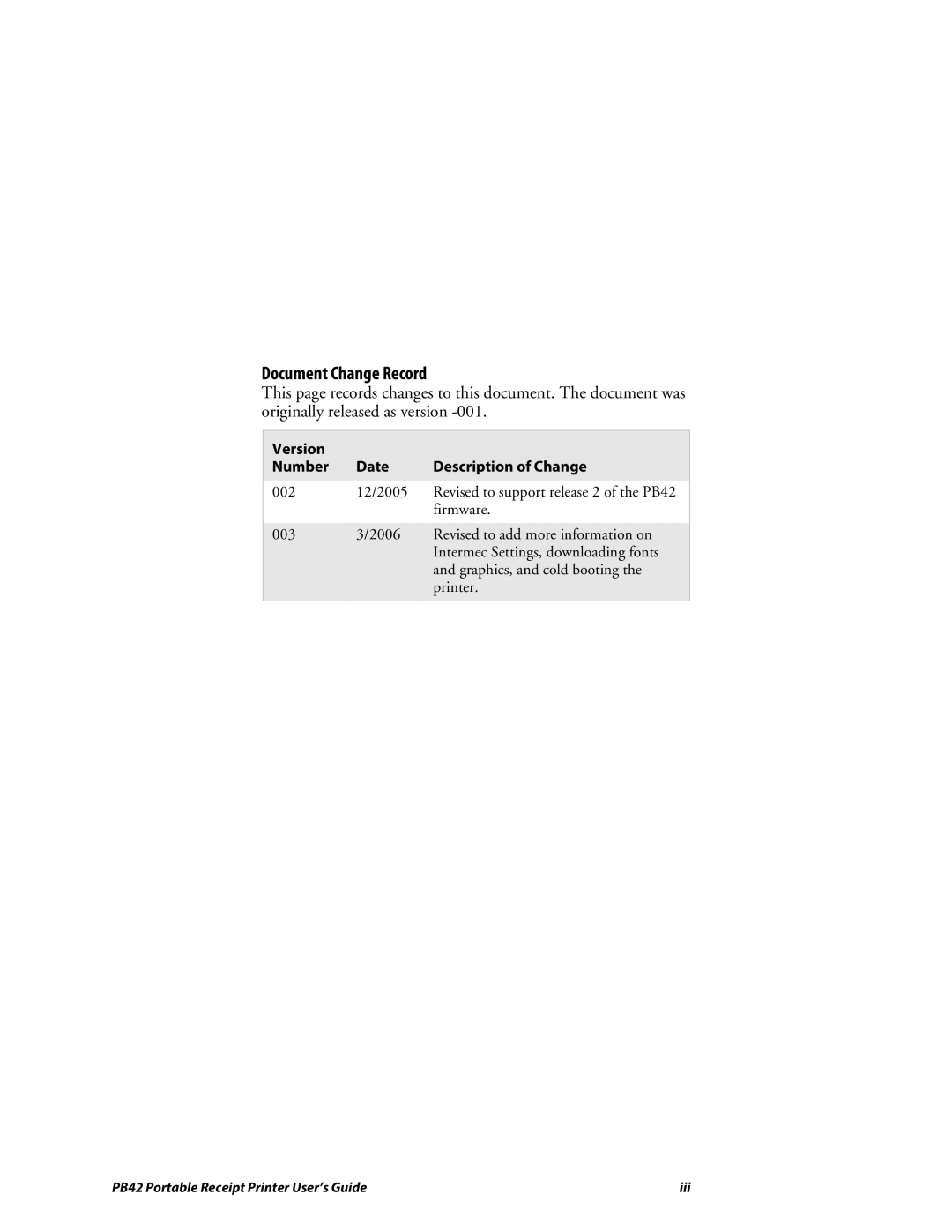 Lennox Hearth PB42 manual Document Change Record, Version Number Date Description of Change 