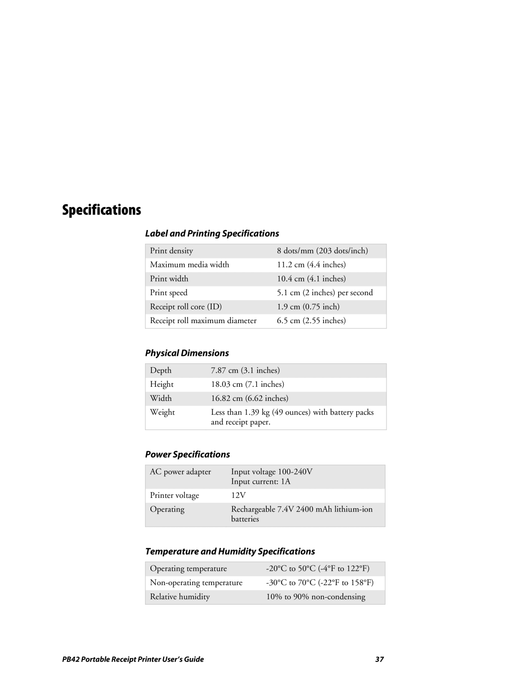 Lennox Hearth PB42 manual Label and Printing Specifications, Physical Dimensions, Power Specifications 