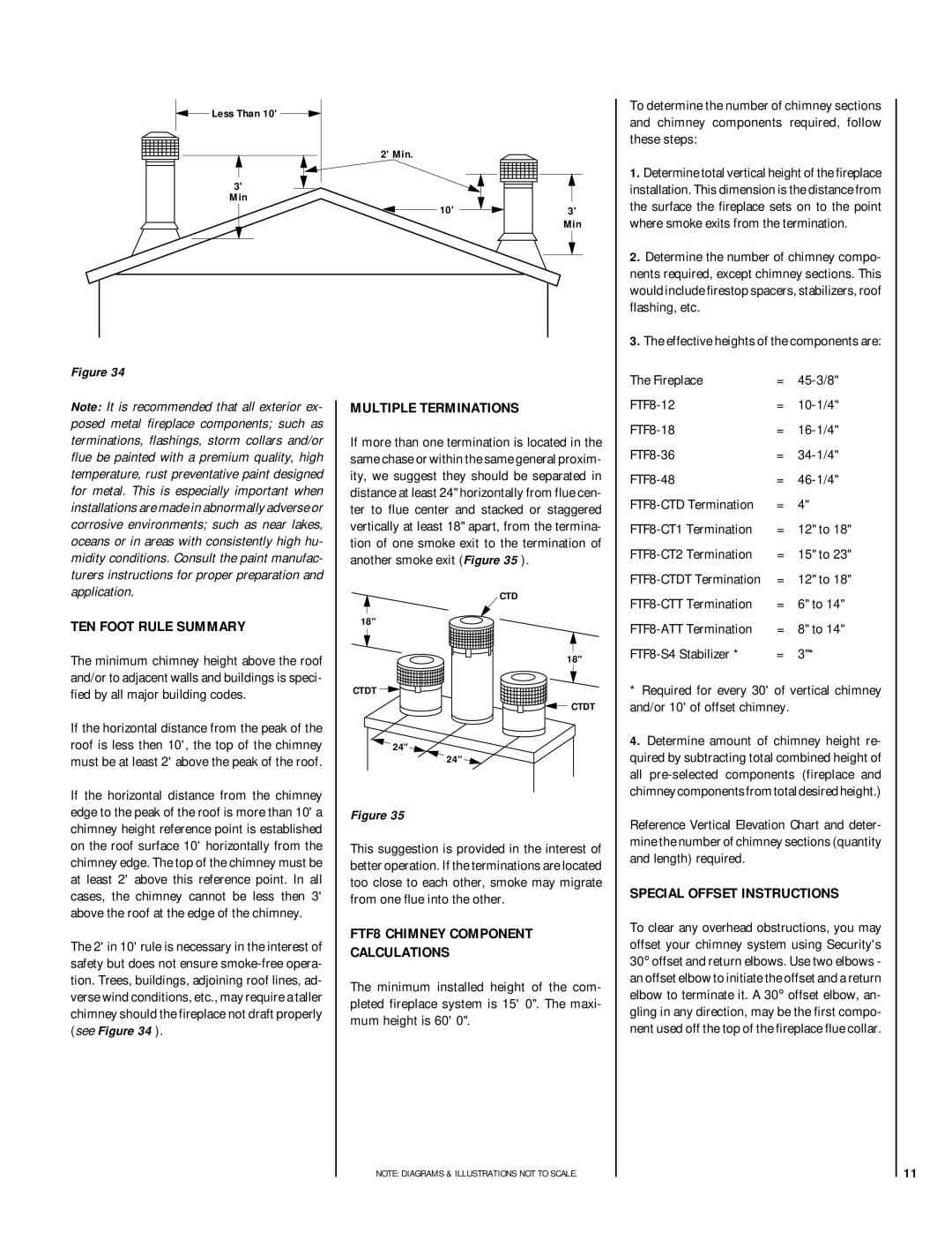 Lennox Hearth HCI-42 TEN Foot Rule Summary, Multiple Terminations, FTF8 Chimney Component Calculations, Less Than Min 