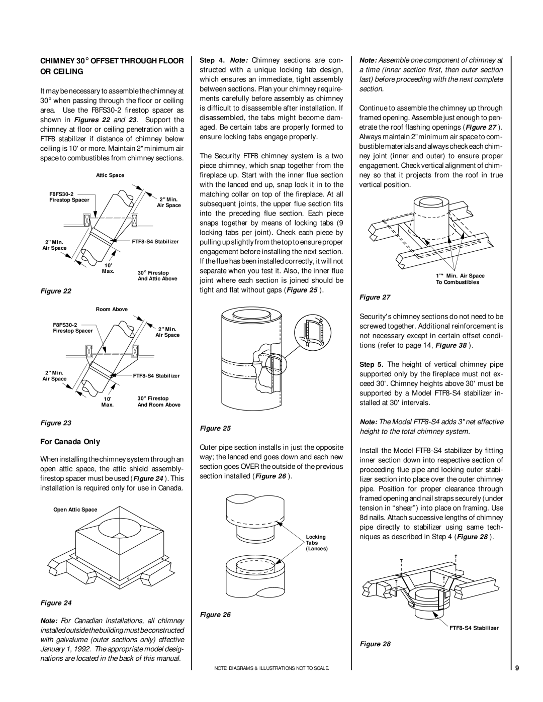 Lennox Hearth RDI-42-H, HCI-42-H installation instructions Or Ceiling, For Canada Only, Open Attic Space, FTF8-S4 Stabilizer 