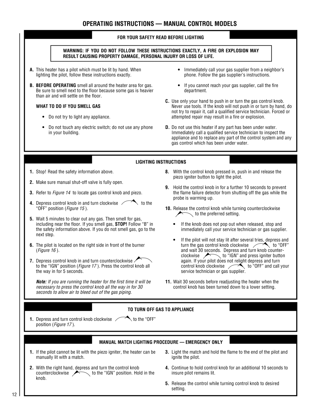 Lennox Hearth SHGL-18VP-R Operating Instructions Manual Control Models, What to do if YOU Smell GAS, Lighting Instructions 