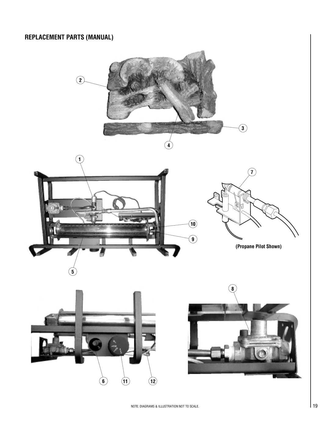 Lennox Hearth SHGL-18VN-R, SHGL-18MN-R, SHGL-24MP-R, SHGL-18MP-R dimensions Replacement Parts Manual, Propane Pilot Shown 1112 