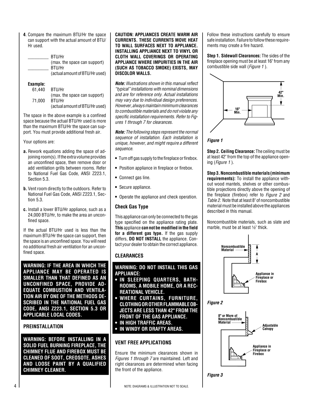 Lennox Hearth SHGL-18VP-R, SHGL-18MN-R, SHGL-24MP-R Preinstallation, Check Gas Type, Clearances, Vent Free Applications 