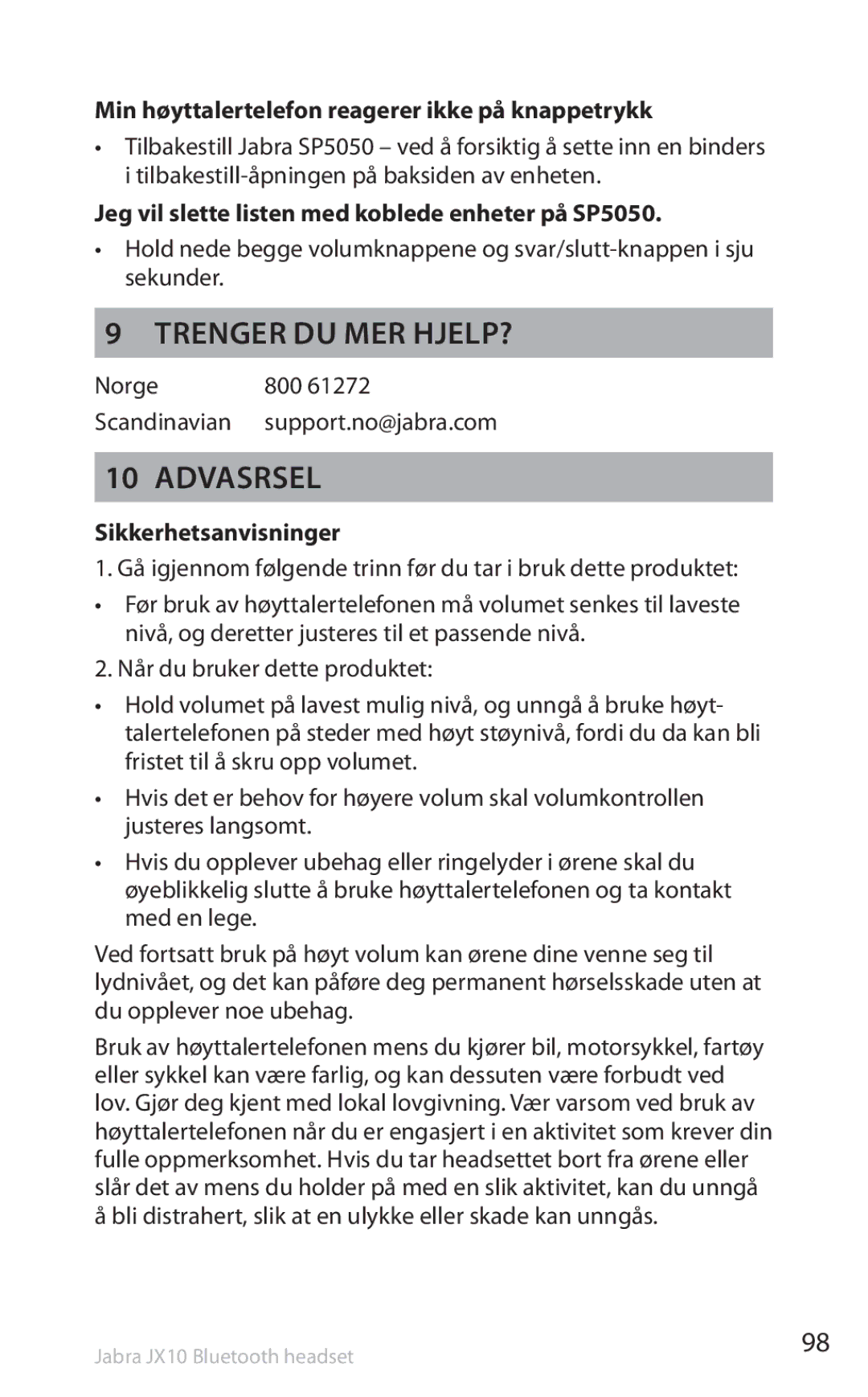 Lennox Hearth SP5050 manual Trenger du mer hjelp?, Advasrsel, Min høyttalertelefon reagerer ikke på knappetrykk 